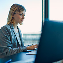 Woman using a banking software